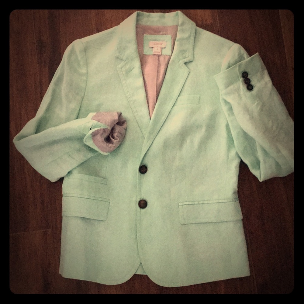 J.Crew Linen light mint green blazer -!beauty!